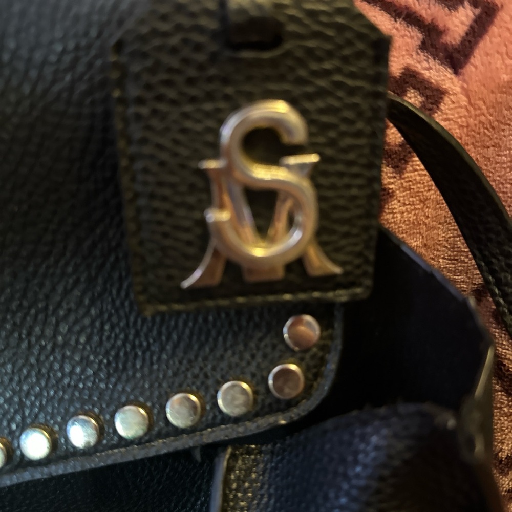 Black Leather Handbag with Silver Accents